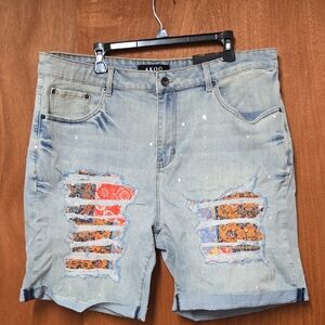 NWT Akoo Light Blue Denim Shorts with Orange Patchwork Size 40